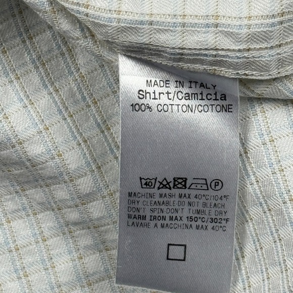 Ermenegildo Zegna Shirt Mens Large White Check Plaid Button Up‎ Cotton Italy - Picture 10 of 12